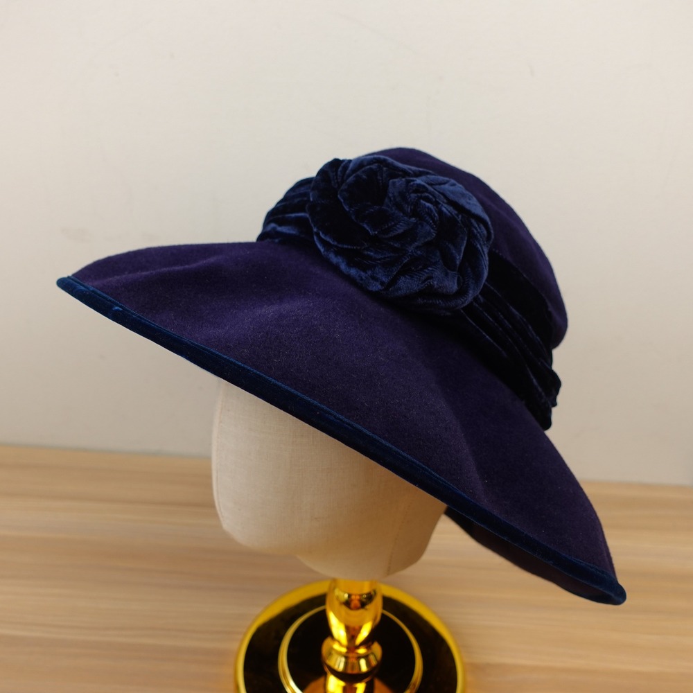 Vintage BETMAR Plaza Suite Hat Purple Velvet Flower Kentucky Derby Eggplant USA